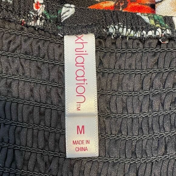 Xhilaration Floral Print Mini Dress Black Red White Square Neck Strappy Ruffle M - Picture 6 of 8